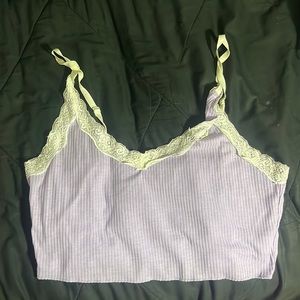 SHEIN White Lace Lavender Cotton Tank Top, Size M.